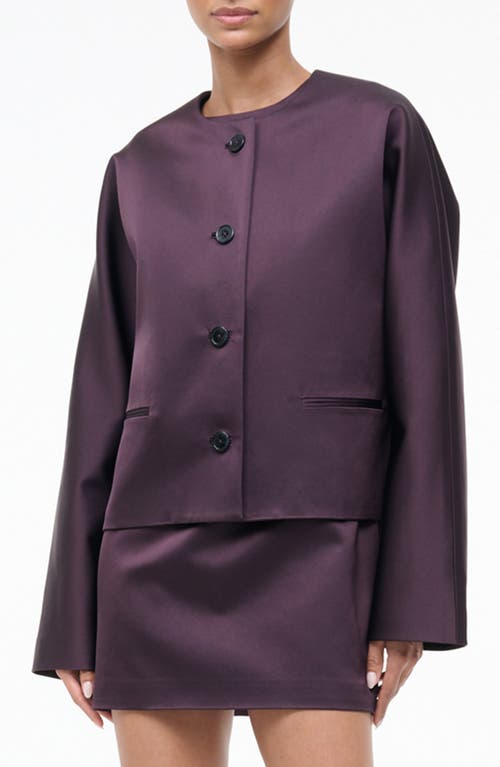 Staud Liz Cropped Satin Coat In Pink