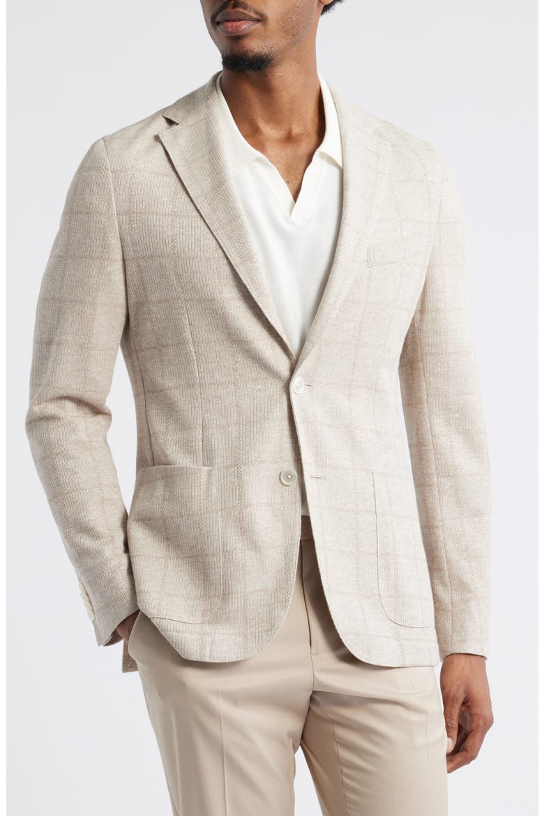 Hanry Slim Fit Windowpane Check Linen & Cotton Blend Knit Sport Coat, Alternate, color, OPEN WHITE