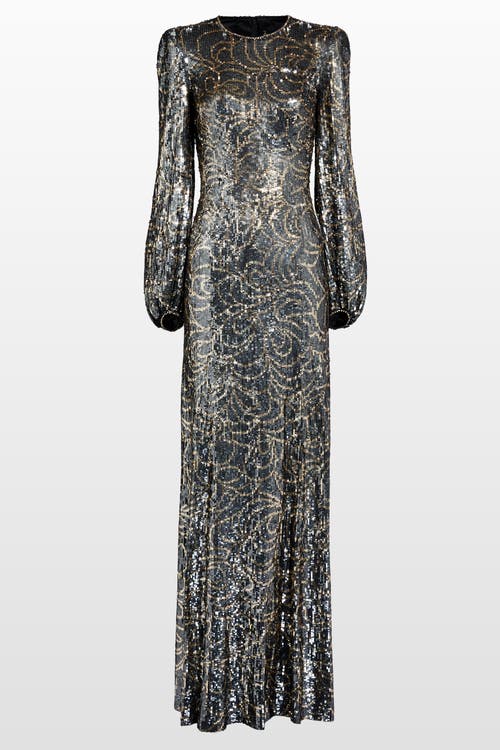 Jenny Packham Paradise Sequin-embellished Puff-sleeve Maxi Dress In Black