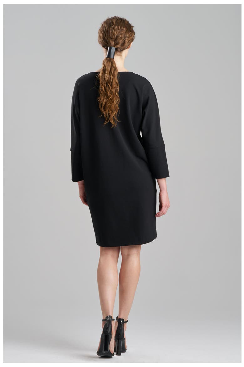 Scuba Crepe Wedge Dress w/Emb, Alternate, color, BLACK