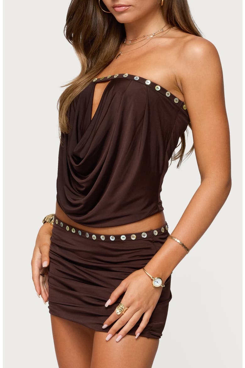 Giana Iridescent Button Keyhole Strapless Top, Alternate, color, DARK-BROWN