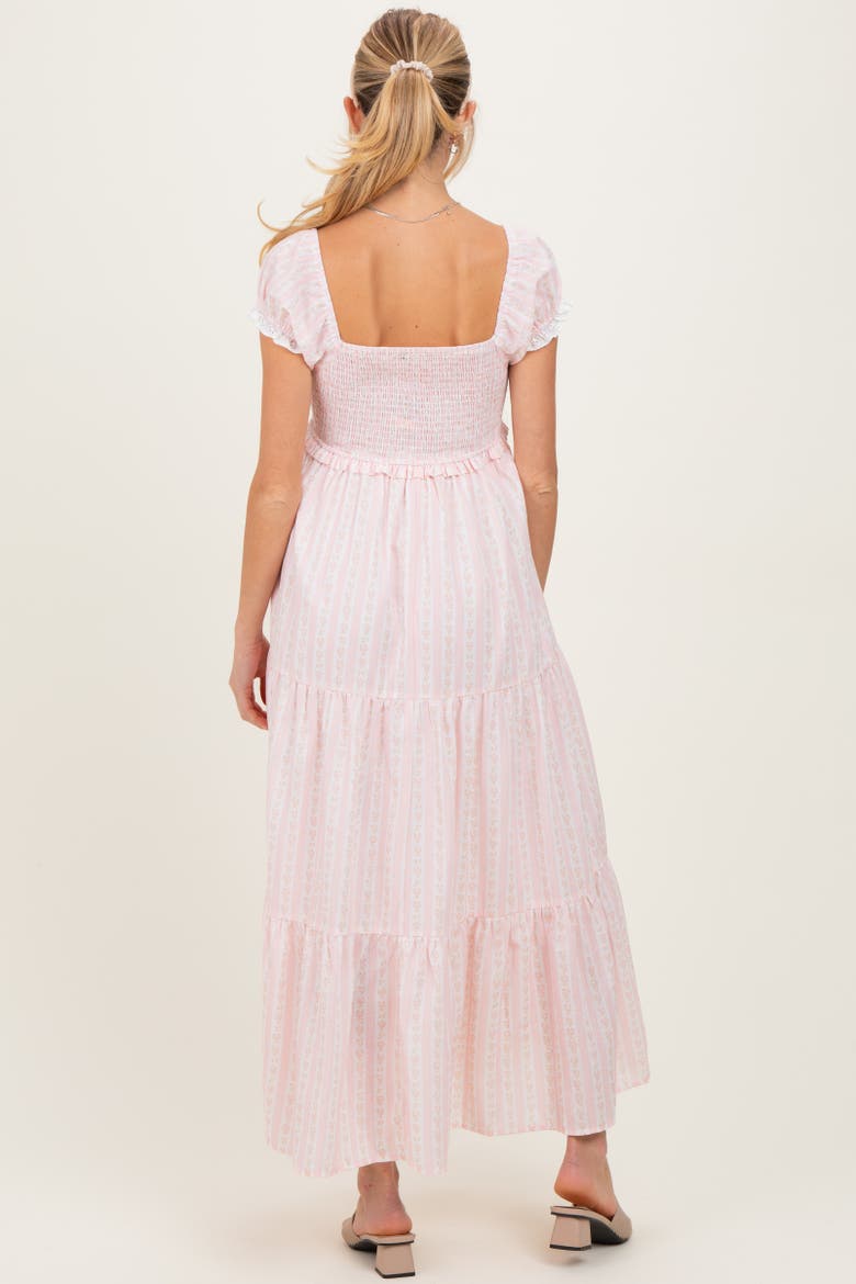 Floral Lace Trim Tiered Maxi Dress, Alternate, color, Light Pink