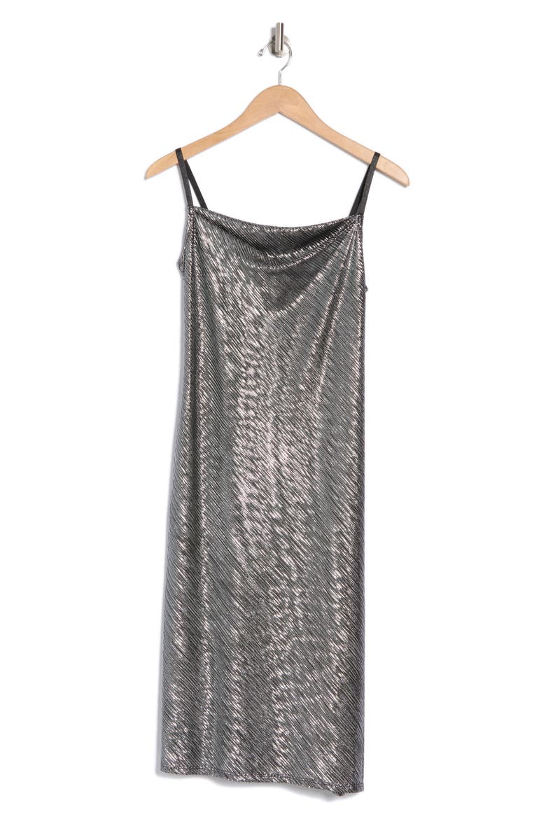 Metallic Pleated Midi Slipdress, Alternate, color, BLACK/ SILVER