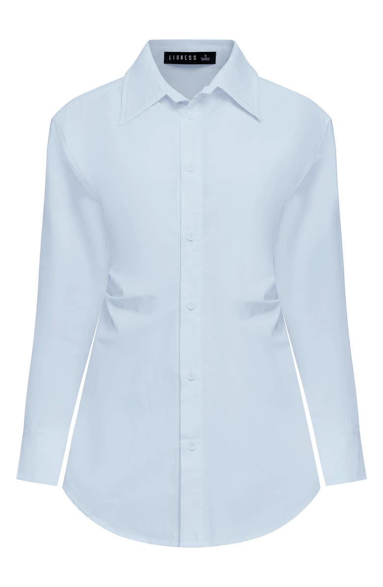 LIONESS Naomi Pleated Cotton Shirt, Alternate, color, Soft Blue