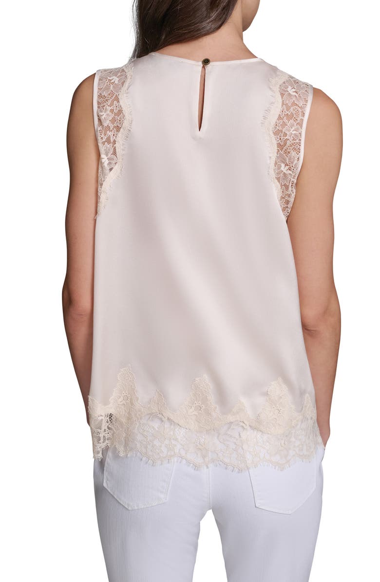 KARL LAGERFELD PARIS Eyelash Lace Trim Satin Tank, Alternate, color,