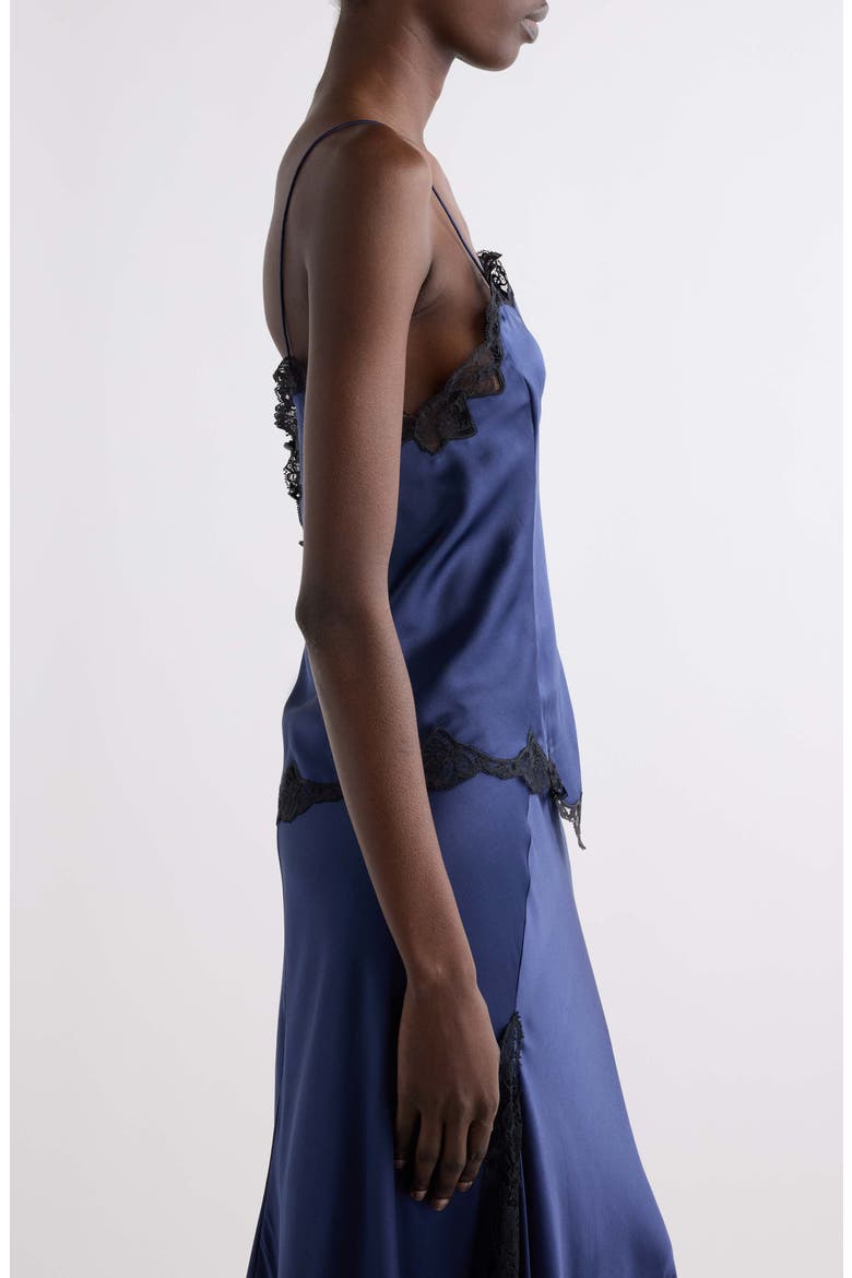 Amael Lace Trim Silk Camisole, Alternate, color, MIDNIGHT