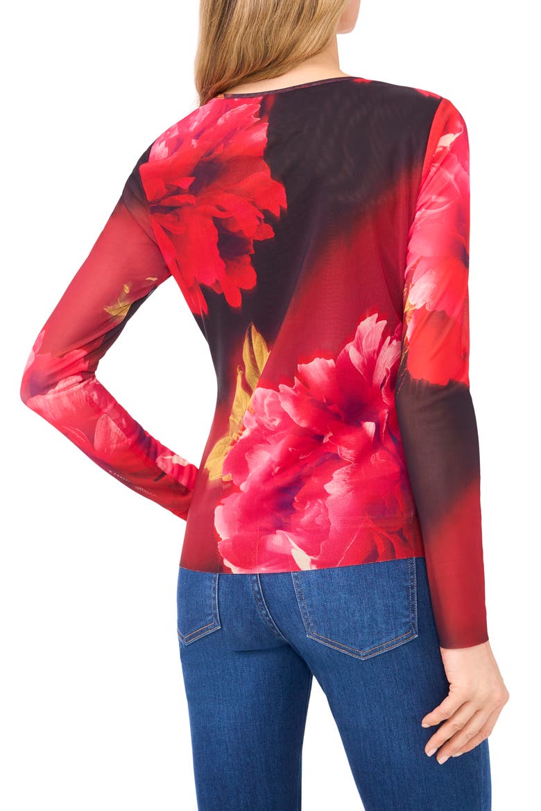 Floral Crewneck Mesh Top, Alternate, color, FLAME SCARLET