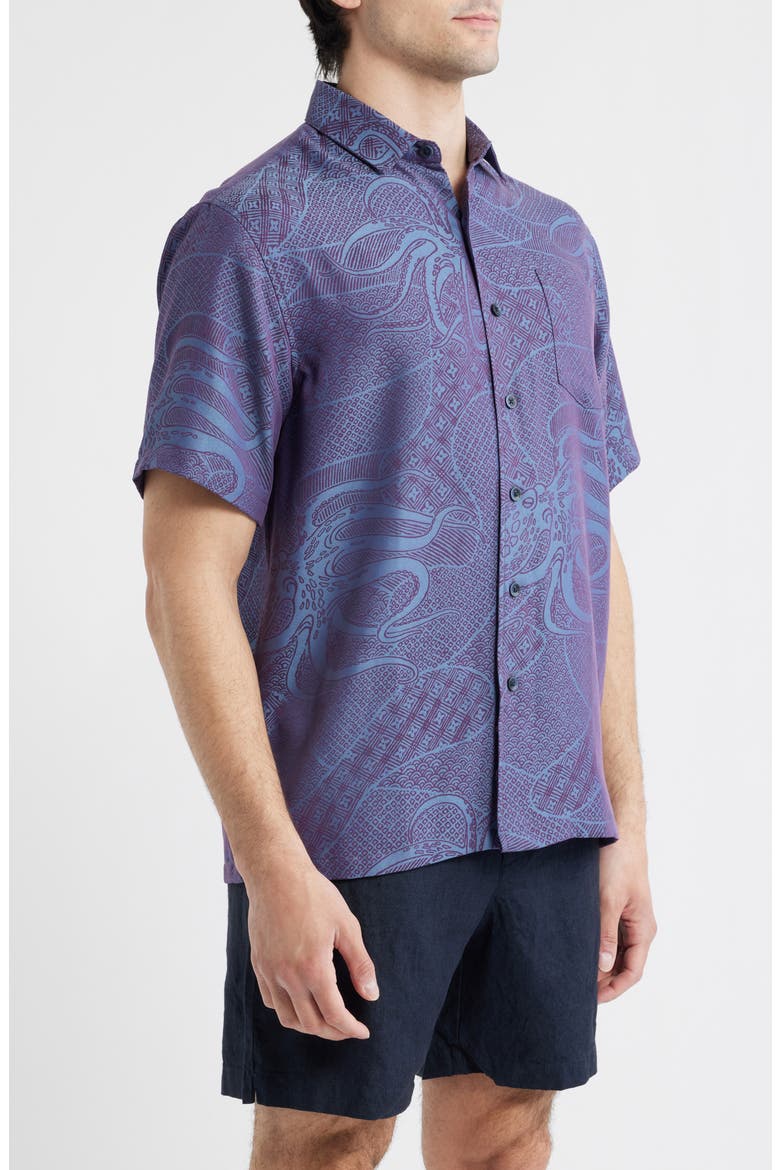 Ho'l Nalo Jacquard Short Sleeve Button-Up Shirt, Alternate, color, BURGUNDY/ BLUE
