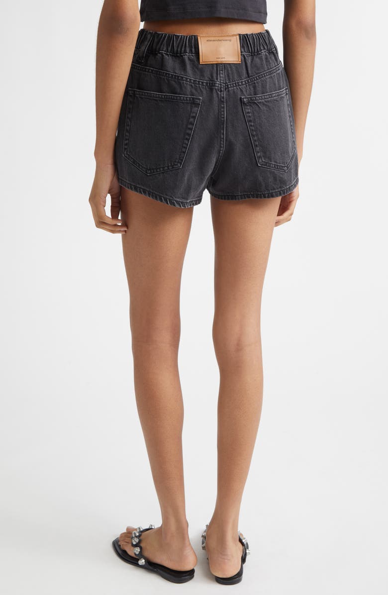 Denim x Alexander Wang Marathon Crystal Drawstring Denim Shorts, Alternate, color, Grey Aged