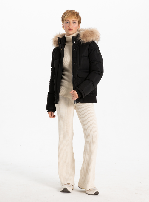 Point Zero Removable Hood & Fur Bomber In Black