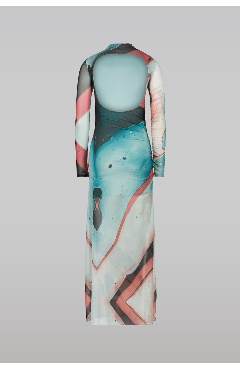 SAEMDI Lava Print Mesh Dress, Alternate, color, Teal / Coral