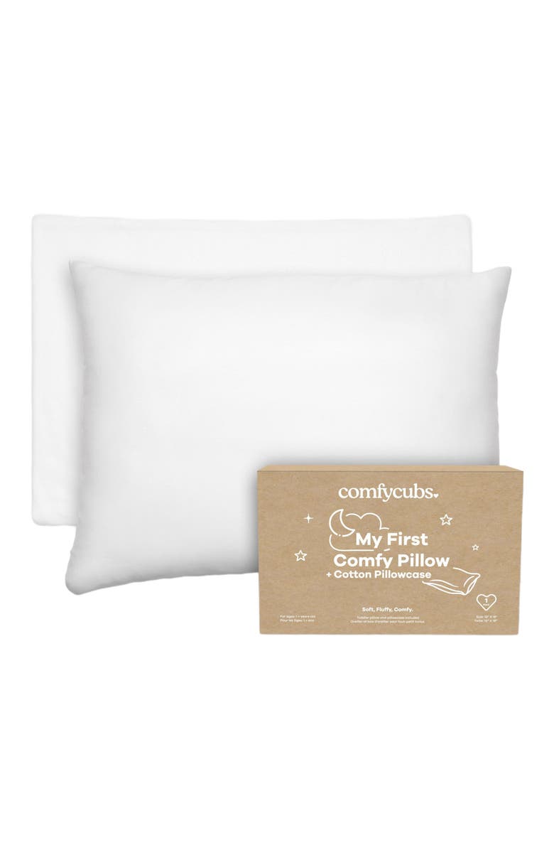 Comfy Cubs Toddler Pillows with Soft Cotton Pillow Case, Main, color, White
