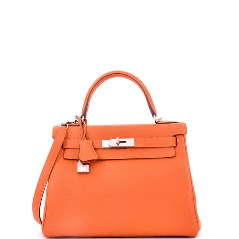 Kelly Handbag Orange Clemence with Palladium Hardware 28