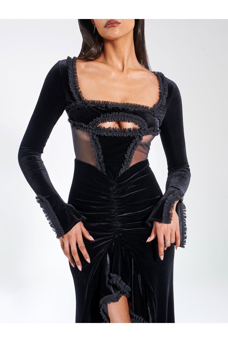 Maeve Velvet and Mesh Long Sleeve Maxi Dress, Alternate, color, Black