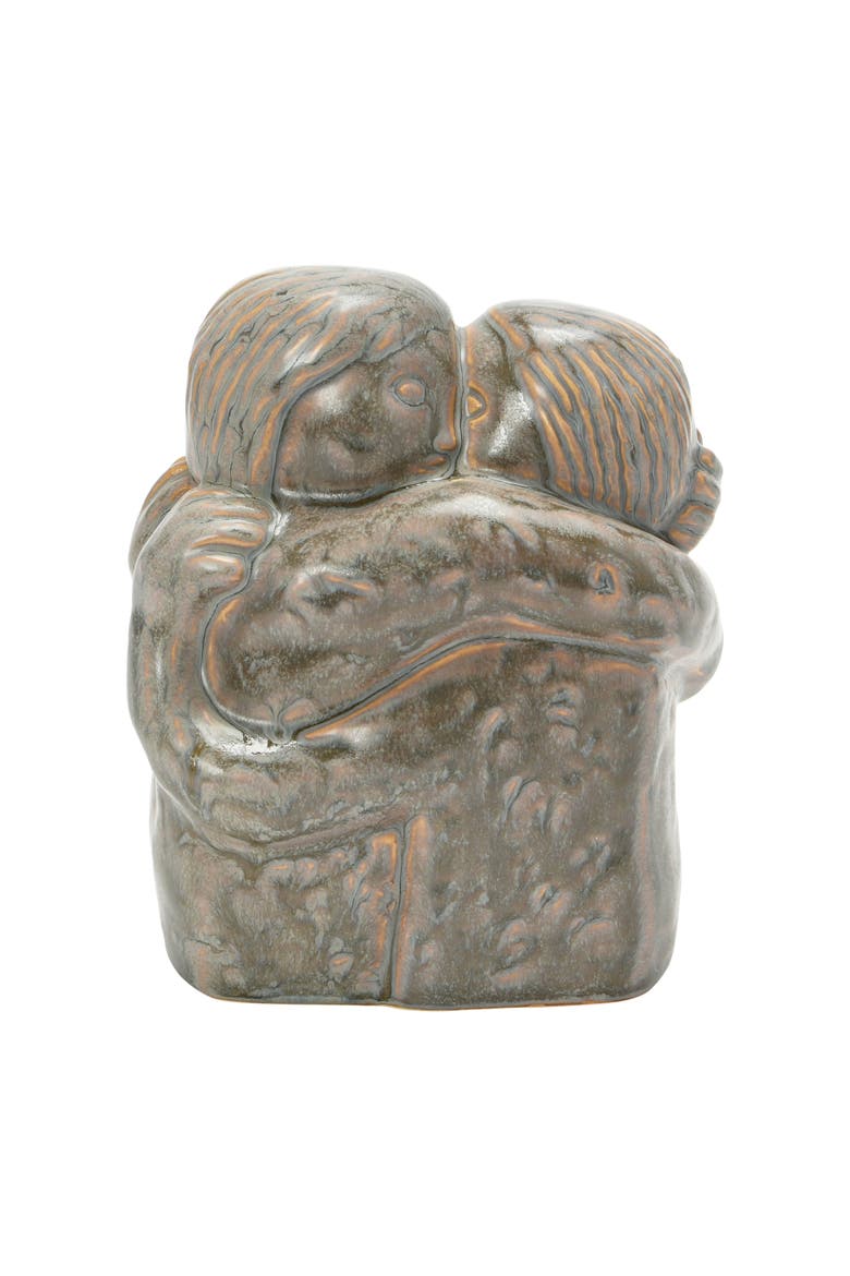 Stoneware Hugging Figures, Main, color, Brown