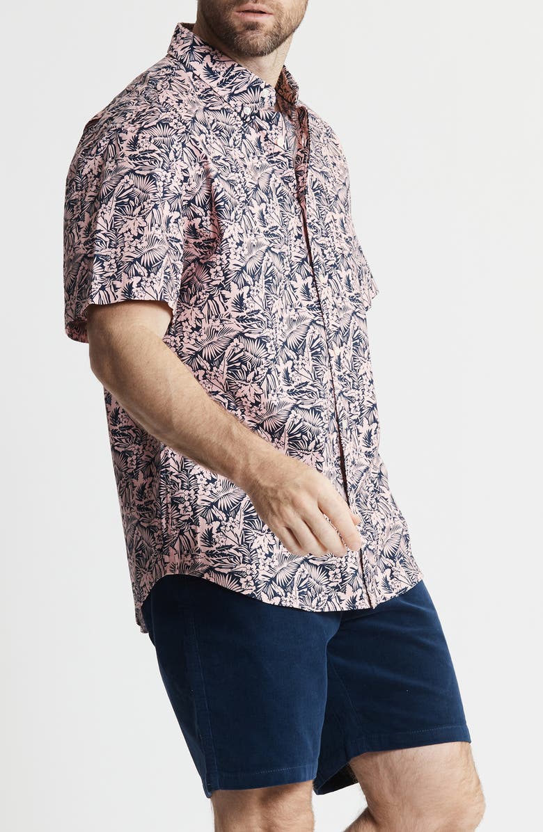 JACHS Bay Stretch Oxford Short Sleeve Shirt, Alternate, color, Pink Tropical Print