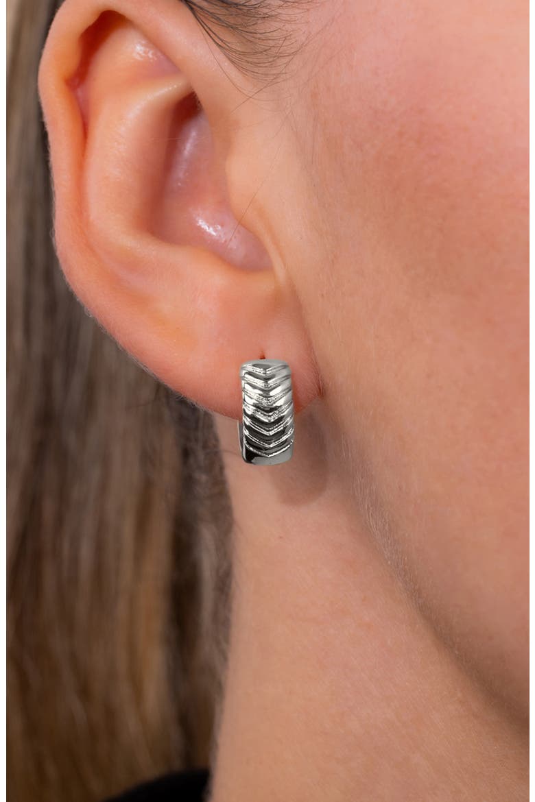 Chevron Texture Huggie Hoop Earrings, Alternate, color, SILVER