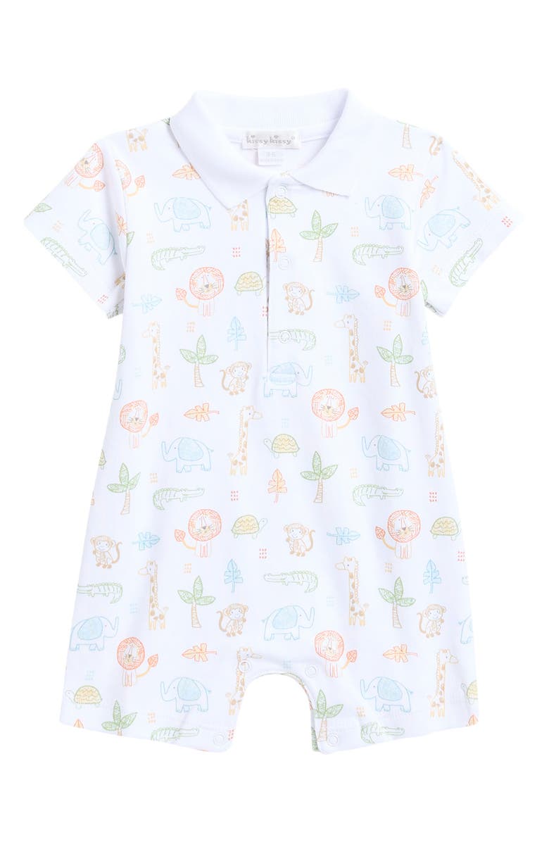Kissy Kissy Animal Pima Cotton Polo Romper, Main, color, 