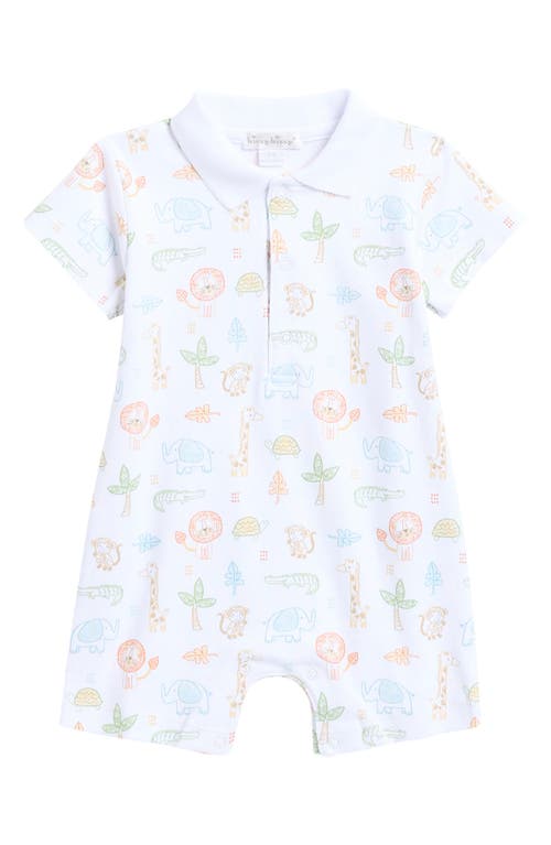 Kissy Kissy Animal Pima Cotton Polo Romper In White Multi