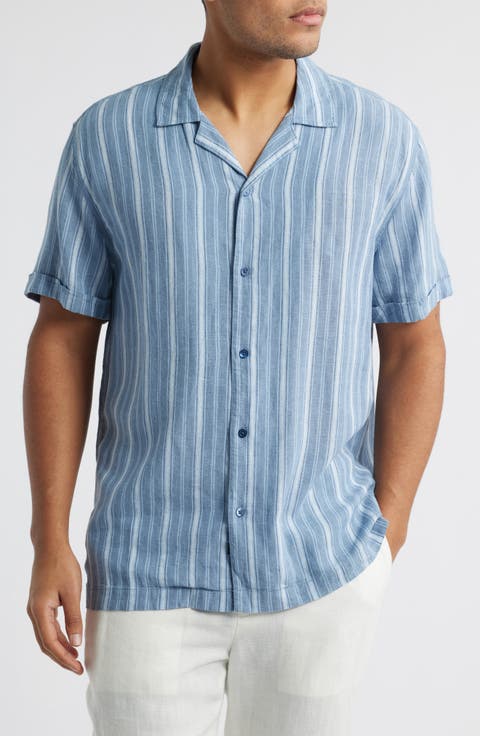 Cayman Stripe Linen Blend Camp Shirt