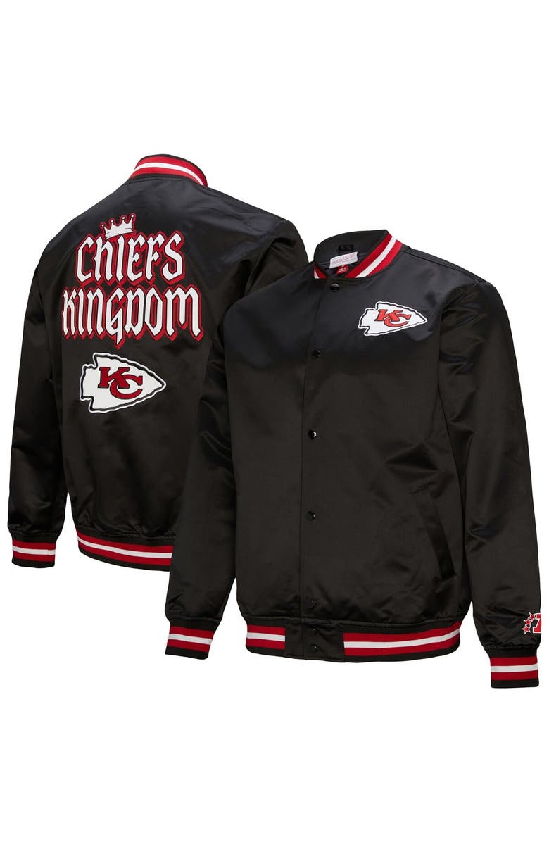 Mitchell & Ness Men's Mitchell & Ness Black Kansas City Chiefs Double Down Satin Full-Snap Jacket, Alternate, color, Black