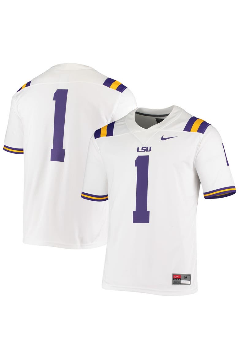 Men's Nike #1 White LSU Tigers Game Jersey, Main, color, White