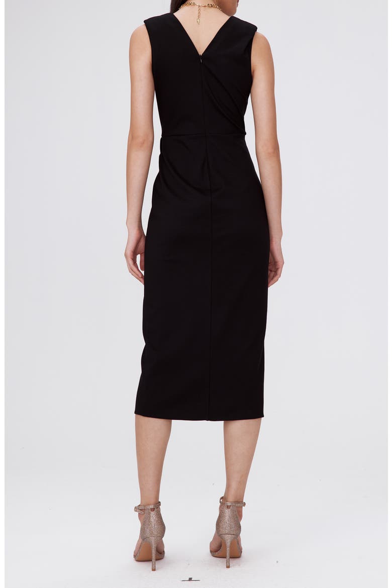 Hallie Sleeveless Faux Wrap Midi Dress, Alternate, color, BLACK