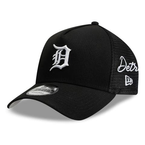 Men's New Era Black Detroit Tigers Side Script 9FORTY A-Frame Trucker Adjustable Hat