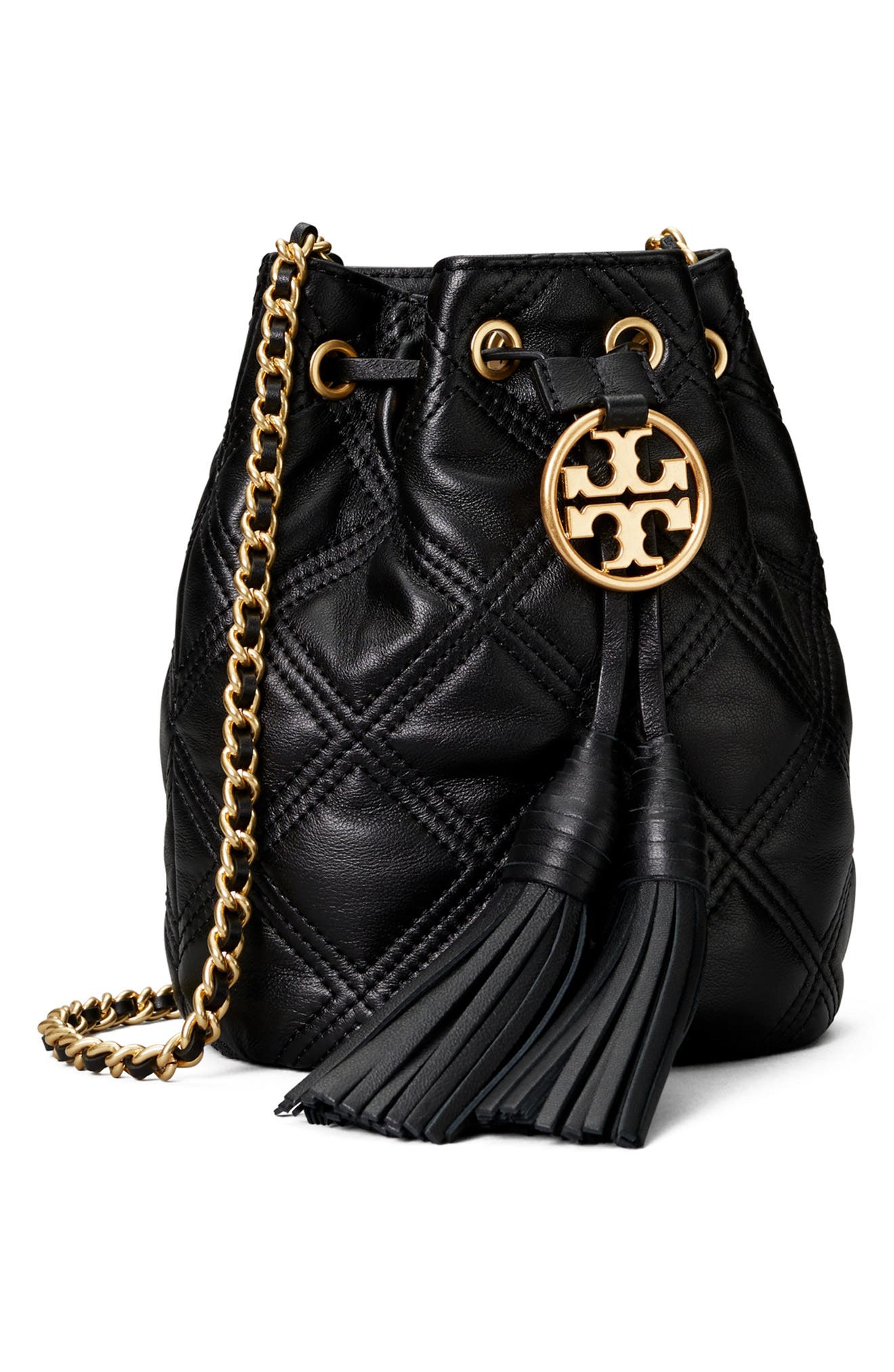 Tory Burch Fleming Mini Leather Bucket Bag, Alternate, color, 