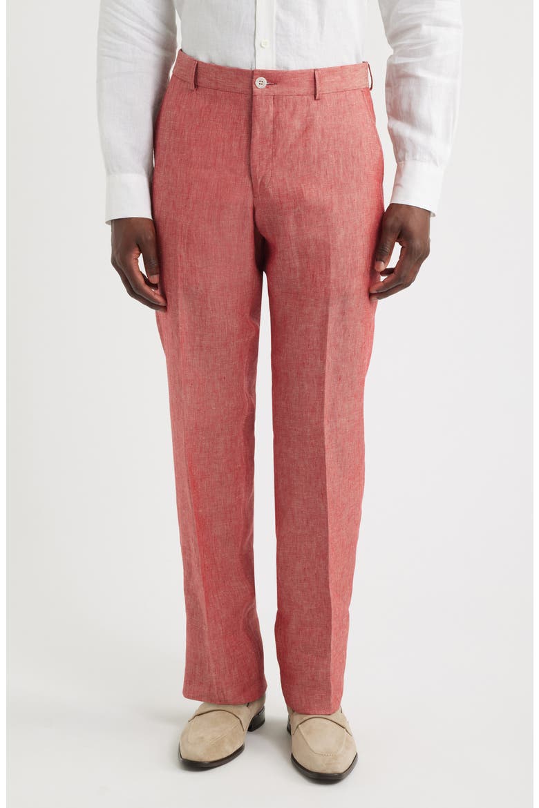 Flat Front Slub Linen Chambray Dress Pants, Main, color, RED