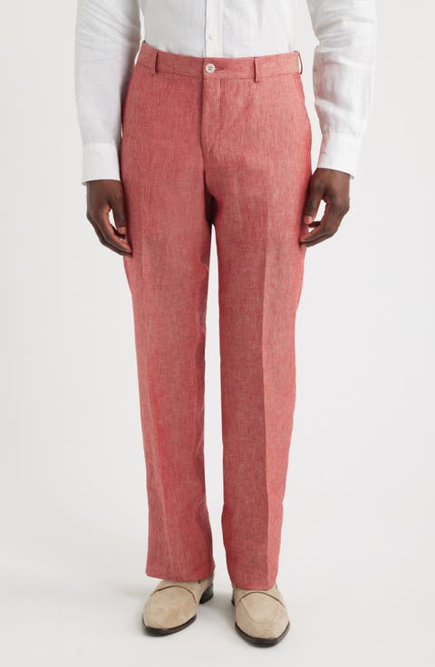 Flat Front Slub Linen Chambray Dress Pants