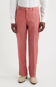 Berle Flat Front Slub Linen Chambray Dress Pants