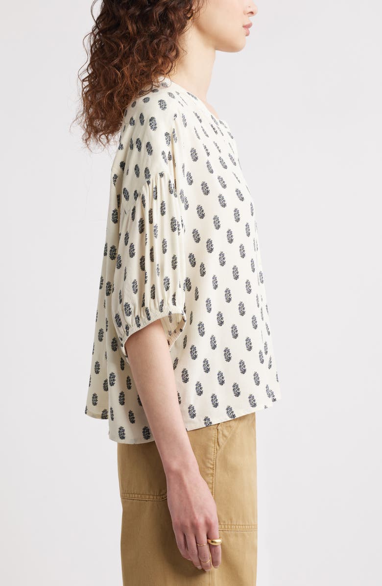 Treasure & Bond Floral Button-Up Peasant Top, Alternate, color, Ivory- Olive Block Floral