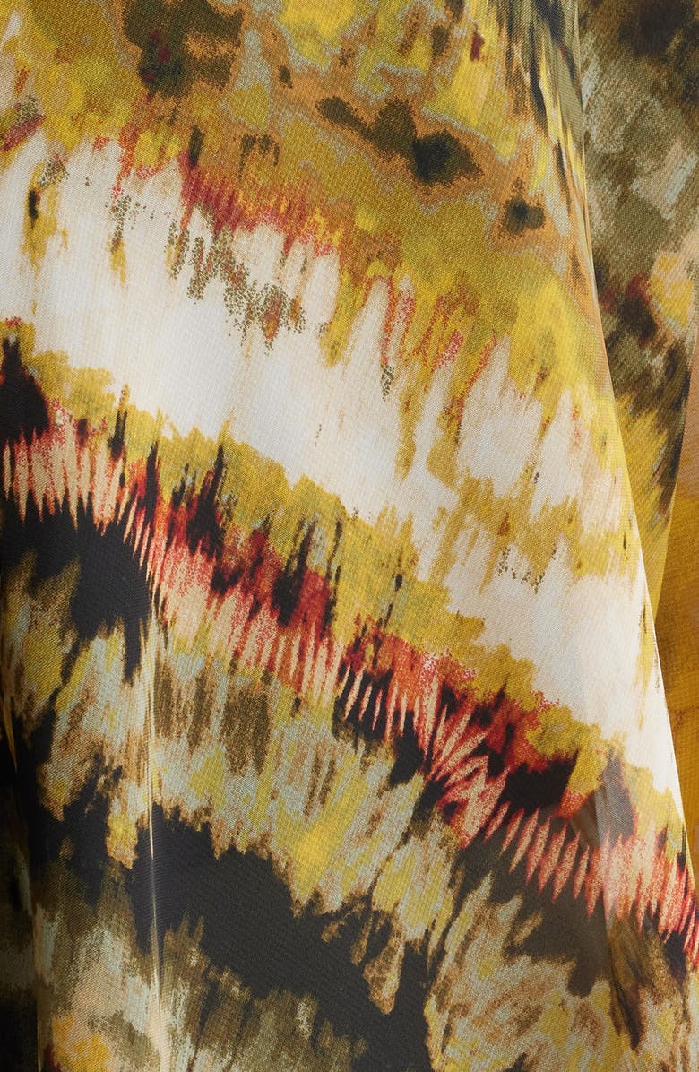 Anne Klein Printed Asymmetric Tie Front Cardigan, Alternate, color, Olive Palm Multi