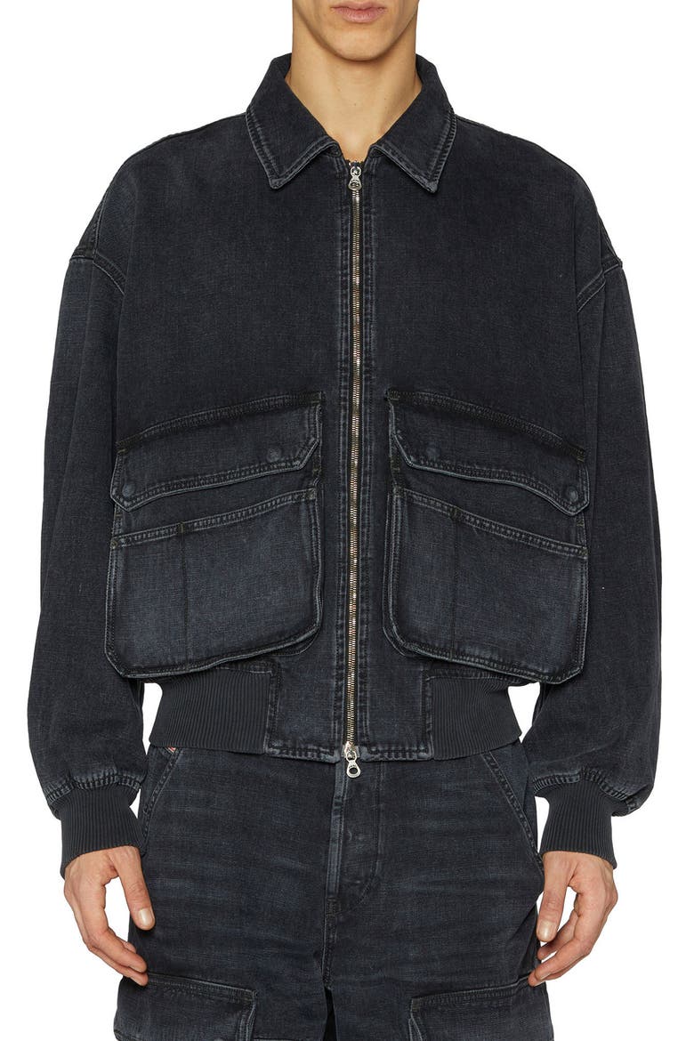 D-Kurz Oversize Denim Zip Jacket, Main, color, BLACK/ DENIM