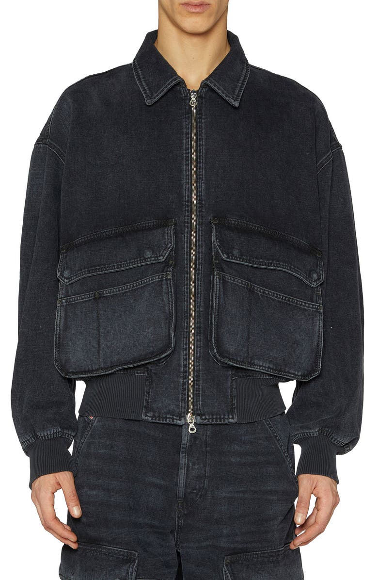 DIESEL<sup>®</sup> D-Kurz Oversize Denim Zip Jacket, Main, color, Black/ Denim