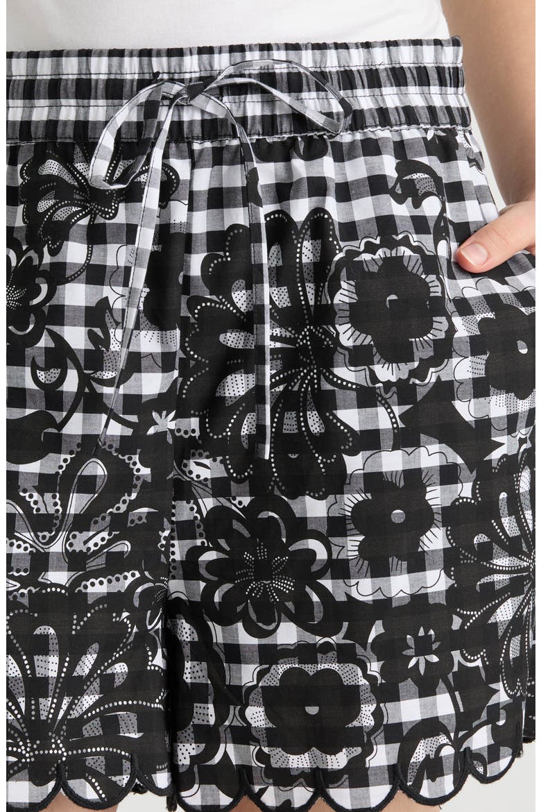 Floral Gingham Cotton Poplin Drawstring Shorts, Alternate, color, BLACK WHITE GINGHAM