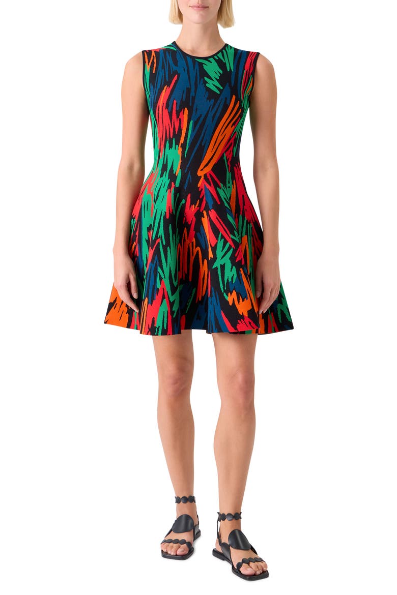 Oversize Scribble Jacquard Knit Fit & Flare Dress, Main, color, BLACK-MULTI