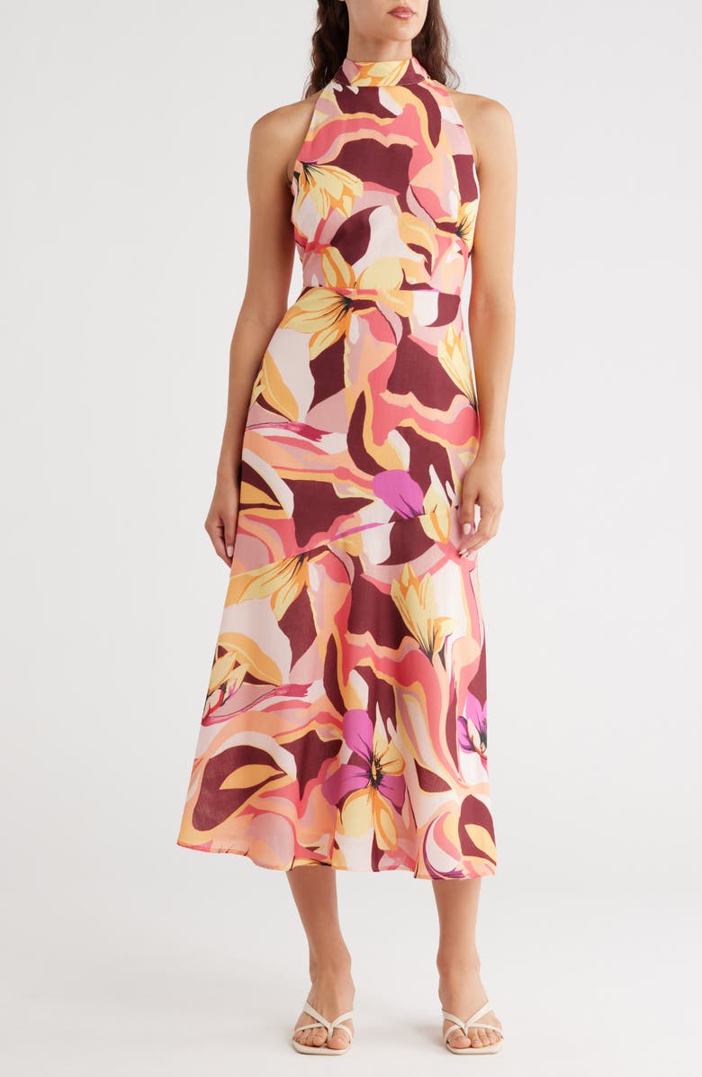 Sam Edelman High Neck Maxi Dress, Main, color, Yellow Multi