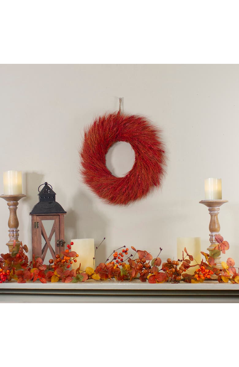 Northlight Berry Branches and Eucalyptus Leaves Artificial Fall Harvest Garland - 5' x 6", Alternate, color, Red