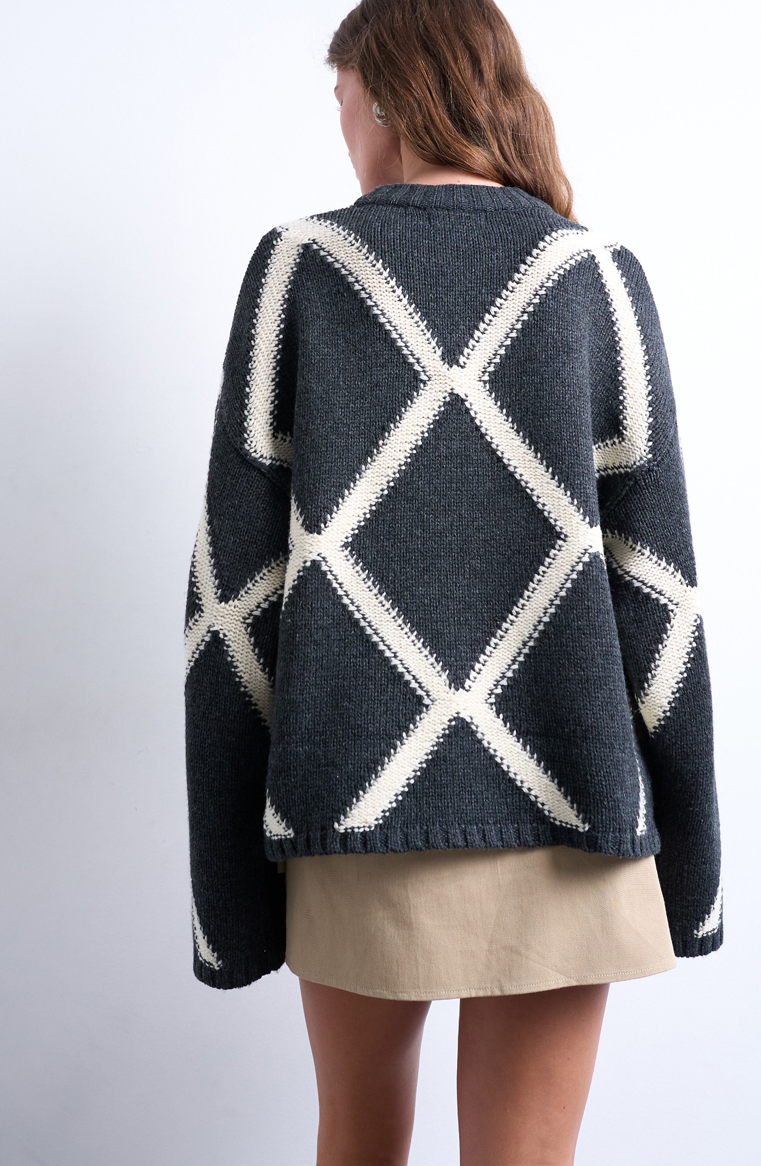 Oversize Argyle Crewneck Sweater - image 2