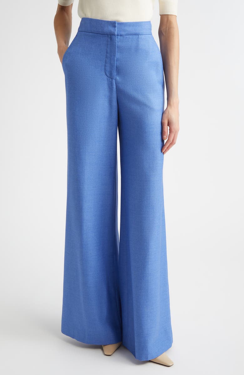 ST. JOHN Silk & Wool Wide Leg Trousers, Main, color, Periwinkle