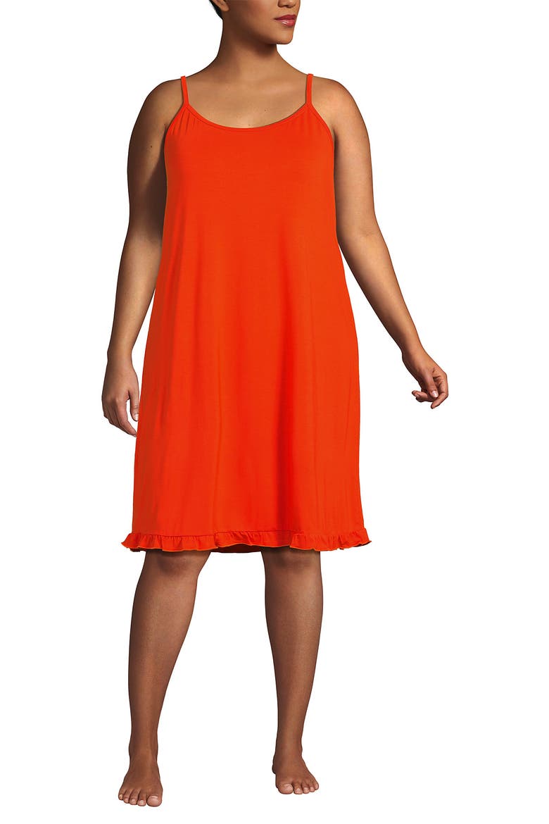 Plus Size Cooling Knee Length Slip Nightgown, Main, color, Vivid Tangerine