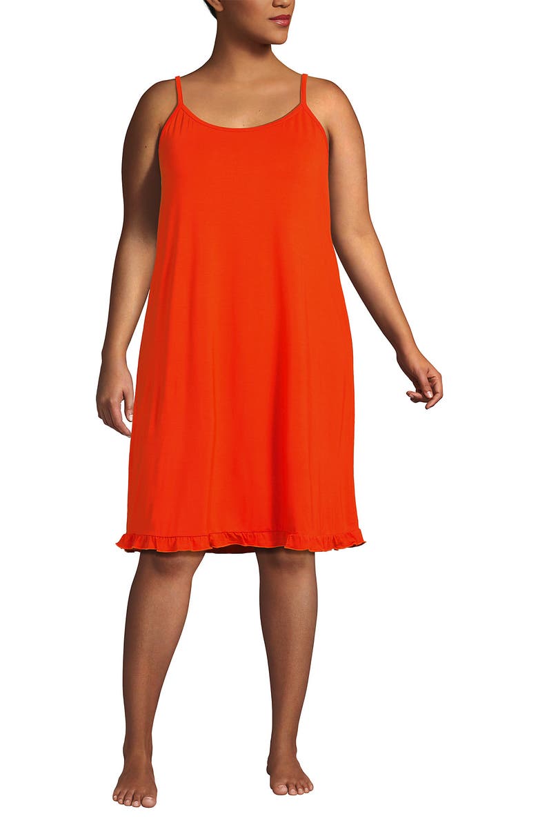 Lands' End Cooling Knee Length Slip Nightgown, Main, color, Vivid Tangerine