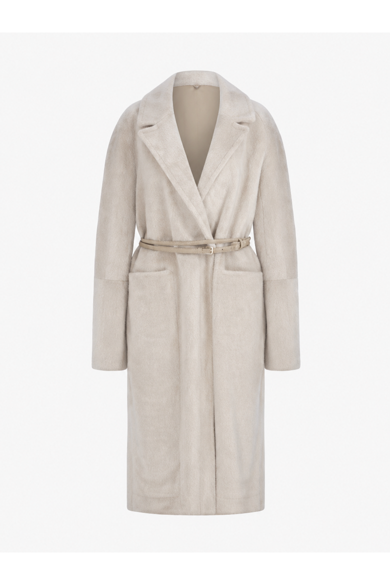 Serenade Reversible Merino Shearling Long Coat with Leather Belt, Main, color, Ivory