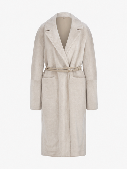 Serenade Reversible Merino Shearling Long Coat with Leather Belt