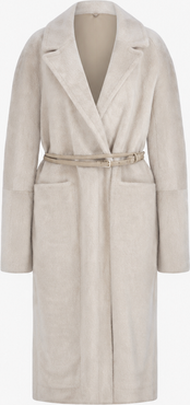 Mine Bilgi Serenade Reversible Merino Shearling Long Coat with Leather Belt