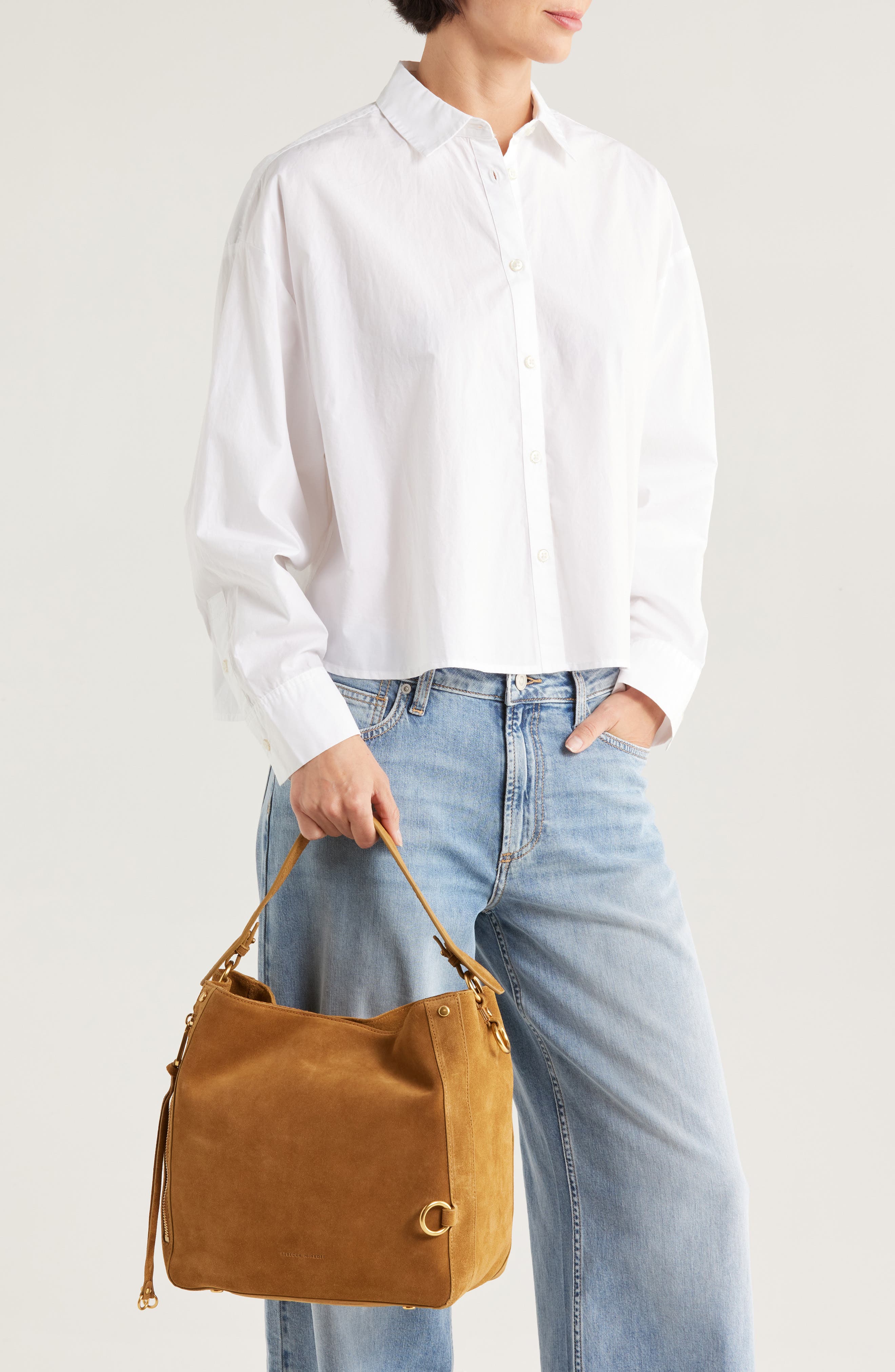 Rebecca Minkoff Mab Suede Hobo Bag, Alternate, color, Honey