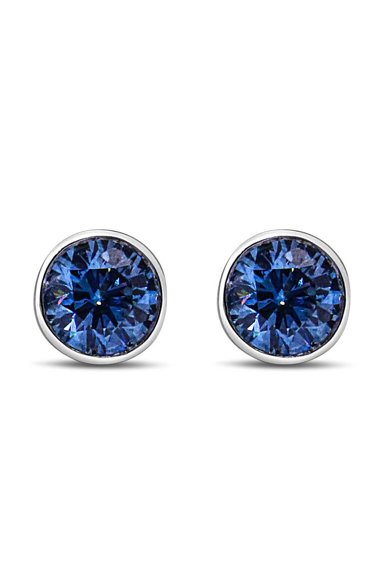 14K White Gold 1.0 Cttw Blue Lab Grown Diamond Screw-Back Classic Bezel Solitaire Stud Earrings, Alternate, color, White Gold