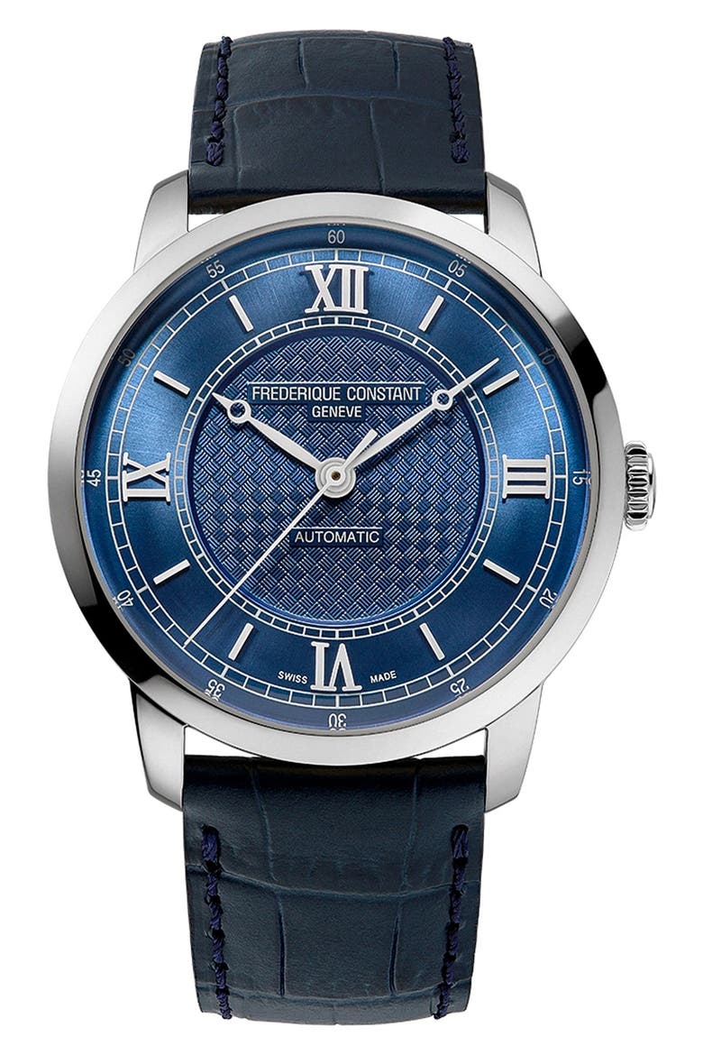 Classics Automatic Leather Strap Watch, 38.5mm, Main, color, BLUE